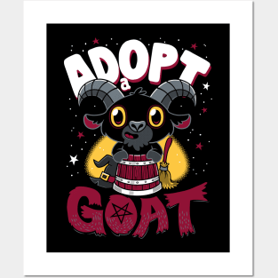 Adopt a Goat - Creepy Cute Cartoon Black Phillip - Kawaii Witchcore Posters and Art